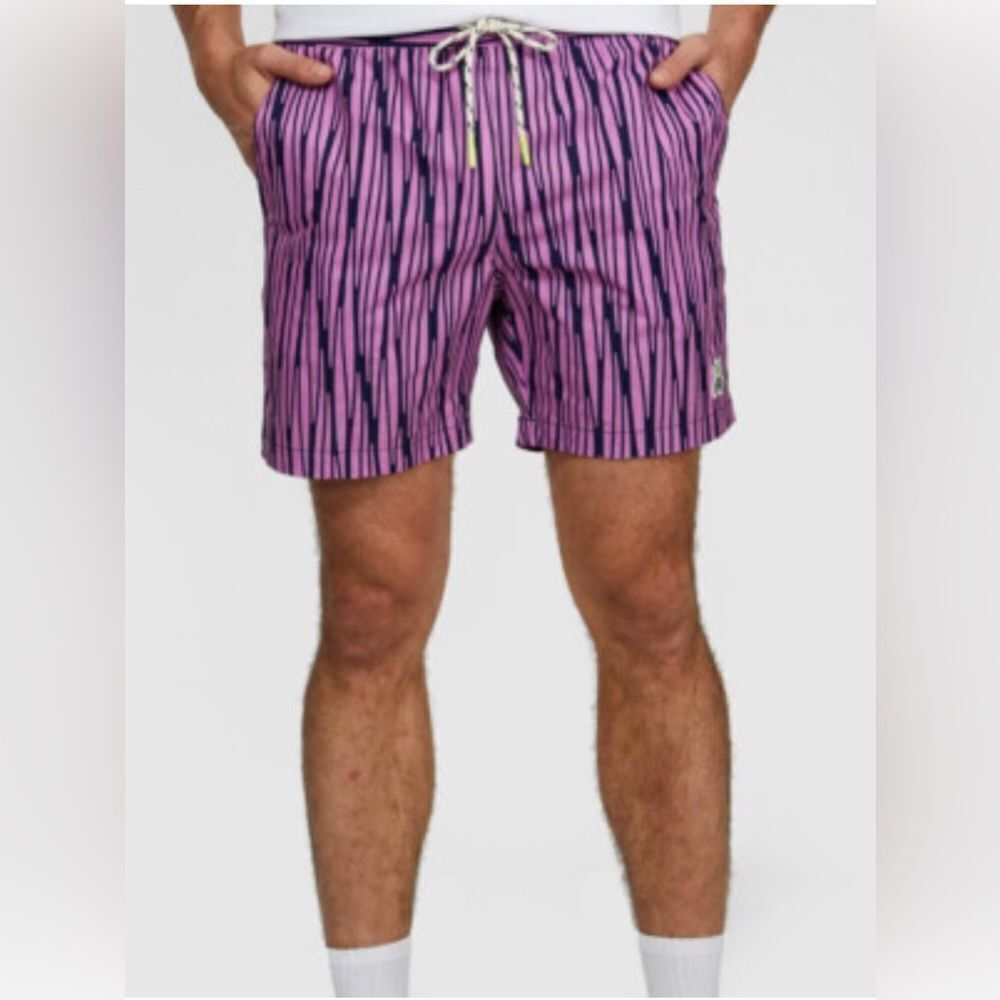 Psycho Bunny XL Purple Plum Ice Striped Logo Swim Trunks Board Short 7”